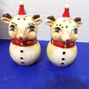 NEW Johanna Parker Design Reindeer  Salt and Pepper Shakers Noel Holiday Ceramic